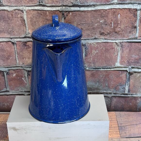 Vintage Cinsa Blue Speckled Enamelware Camping Percolator Coffee Pot Farmhouse - Picture 6 of 12
